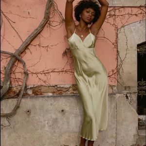 Kristin French V-Neck Slip Dress- light green